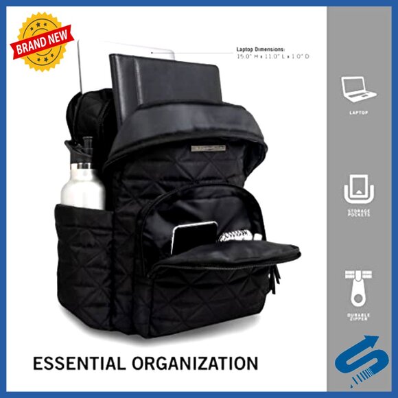 Diamond Quilted Laptop Backpack Chic Functional Work Travel School Essential - Picture 2 of 6